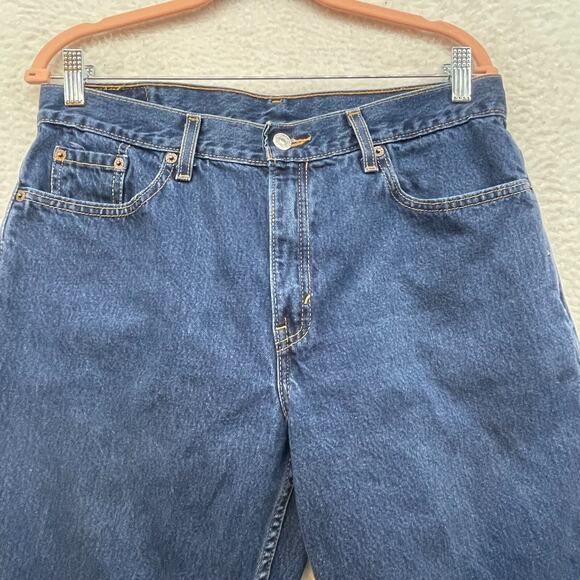 Levis 577 Jeans Womens 32 Medium Blue Loose Fit Lower Rise Crop Raw Hem Straight - Picture 4 of 11